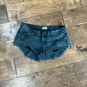 ONE X ONE TEASPOON BONITAS CUTOFF DENIM DISTRESSED SHORTS SIZE 29 LIGHT BLACK